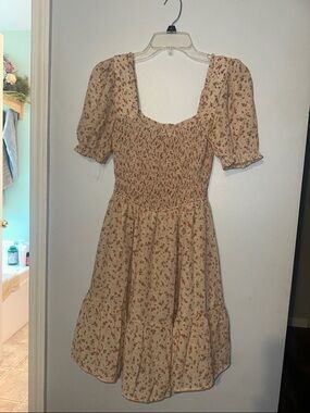 mine Tan Floral Square-Neck Mini Dress